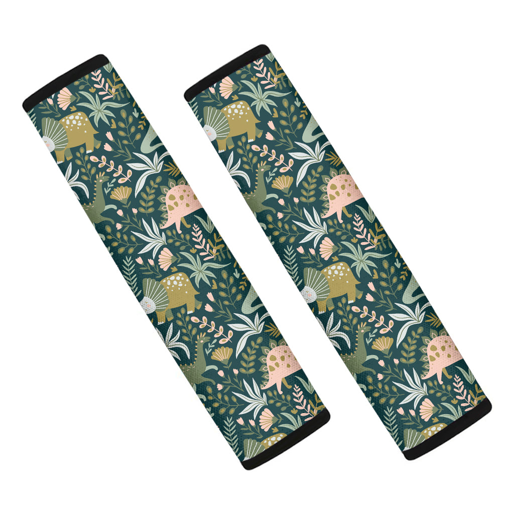 Cute Dino Tropical Leaves Pattern Print Car Seat Belt Covers