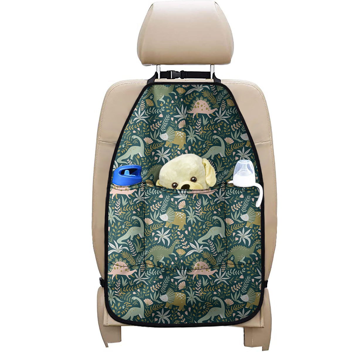 Cute Dino Tropical Leaves Pattern Print Car Seat Organizers