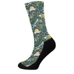 Cute Dino Tropical Leaves Pattern Print Crew Socks