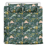 Cute Dino Tropical Leaves Pattern Print Duvet Cover Bedding Set