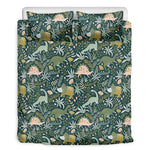 Cute Dino Tropical Leaves Pattern Print Duvet Cover Bedding Set