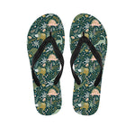 Cute Dino Tropical Leaves Pattern Print Flip Flops