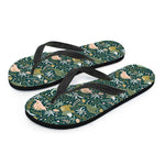 Cute Dino Tropical Leaves Pattern Print Flip Flops