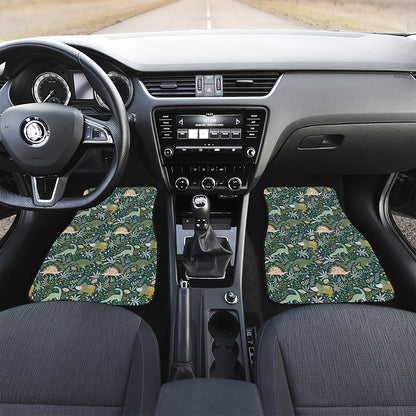 Cute Dino Tropical Leaves Pattern Print Front and Back Car Floor Mats