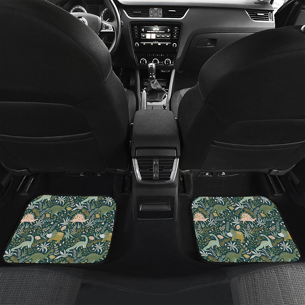 Cute Dino Tropical Leaves Pattern Print Front and Back Car Floor Mats