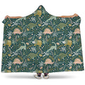 Cute Dino Tropical Leaves Pattern Print Hooded Blanket