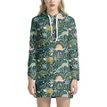 Cute Dino Tropical Leaves Pattern Print Pullover Hoodie Dress
