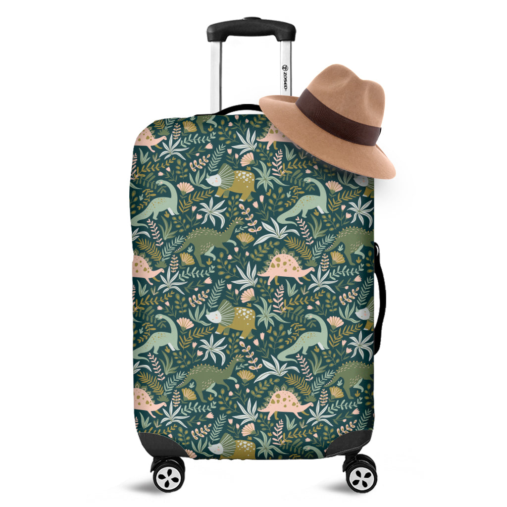 Cute Dino Tropical Leaves Pattern Print Luggage Cover