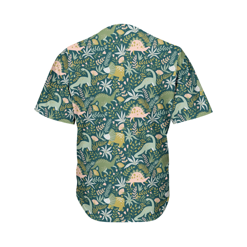 Cute Dino Tropical Leaves Pattern Print Men's Baseball Jersey