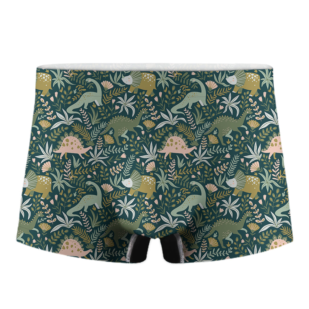 Cute Dino Tropical Leaves Pattern Print Men's Boxer Briefs