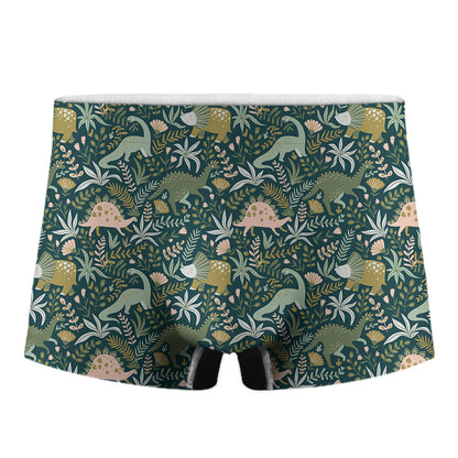 Cute Dino Tropical Leaves Pattern Print Men's Boxer Briefs