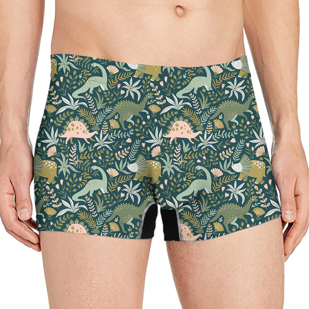 Cute Dino Tropical Leaves Pattern Print Men's Boxer Briefs