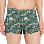 Cute Dino Tropical Leaves Pattern Print Men's Boxer Briefs