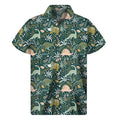 Cute Dino Tropical Leaves Pattern Print Men's Short Sleeve Shirt