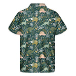 Cute Dino Tropical Leaves Pattern Print Men's Short Sleeve Shirt