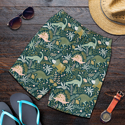 Cute Dino Tropical Leaves Pattern Print Men's Shorts