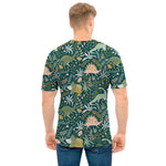 Cute Dino Tropical Leaves Pattern Print Men's T-Shirt