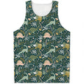 Cute Dino Tropical Leaves Pattern Print Men's Tank Top