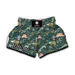 Cute Dino Tropical Leaves Pattern Print Muay Thai Boxing Shorts