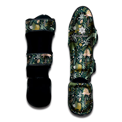 Cute Dino Tropical Leaves Pattern Print Muay Thai Shin Guard