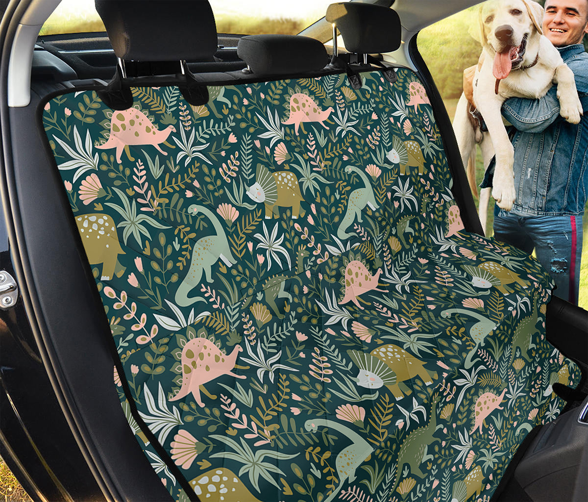 Cute Dino Tropical Leaves Pattern Print Pet Car Back Seat Cover