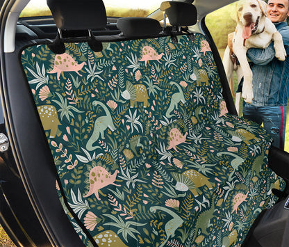Cute Dino Tropical Leaves Pattern Print Pet Car Back Seat Cover