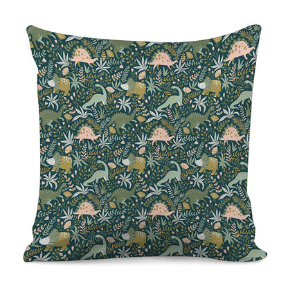 Cute Dino Tropical Leaves Pattern Print Pillow Cover