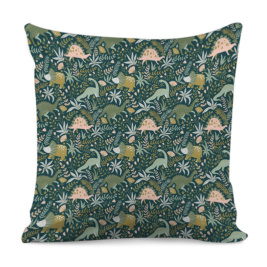 Cute Dino Tropical Leaves Pattern Print Pillow Cover