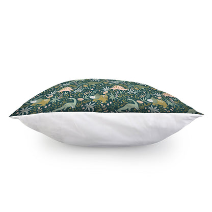Cute Dino Tropical Leaves Pattern Print Pillow Cover