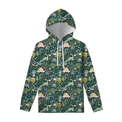 Cute Dino Tropical Leaves Pattern Print Pullover Hoodie