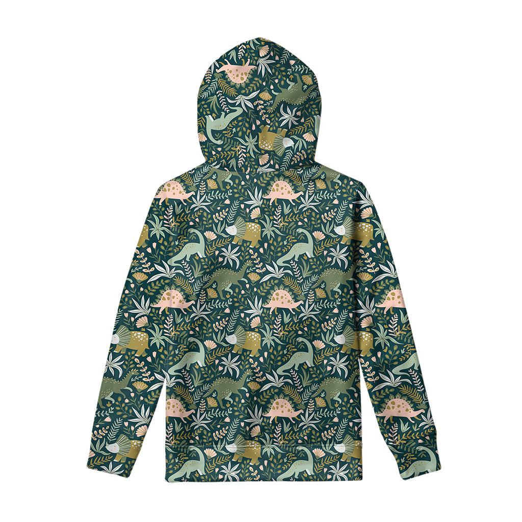 Cute Dino Tropical Leaves Pattern Print Pullover Hoodie