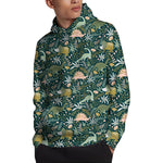 Cute Dino Tropical Leaves Pattern Print Pullover Hoodie