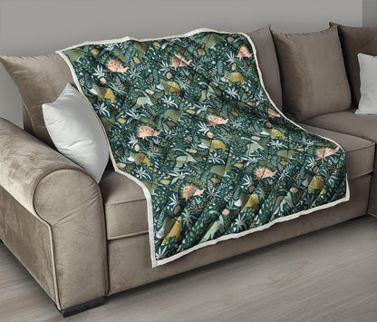 Cute Dino Tropical Leaves Pattern Print Quilt