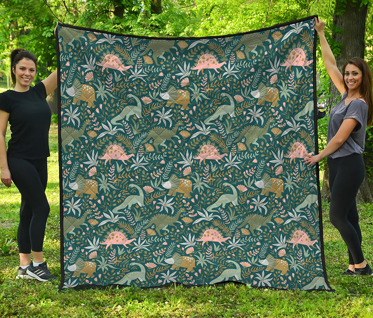 Cute Dino Tropical Leaves Pattern Print Quilt