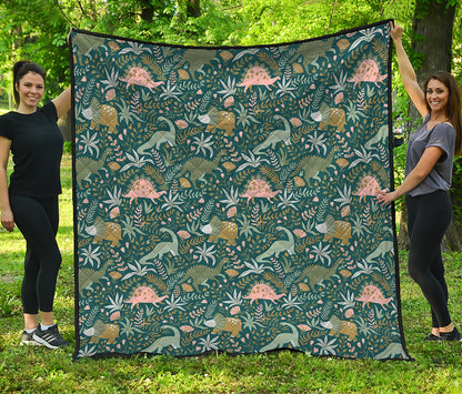 Cute Dino Tropical Leaves Pattern Print Quilt