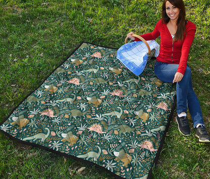 Cute Dino Tropical Leaves Pattern Print Quilt