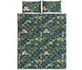 Cute Dino Tropical Leaves Pattern Print Quilt Bed Set