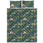 Cute Dino Tropical Leaves Pattern Print Quilt Bed Set