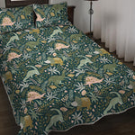 Cute Dino Tropical Leaves Pattern Print Quilt Bed Set