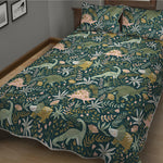 Cute Dino Tropical Leaves Pattern Print Quilt Bed Set