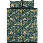 Cute Dino Tropical Leaves Pattern Print Quilt Bed Set