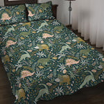 Cute Dino Tropical Leaves Pattern Print Quilt Bed Set