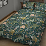 Cute Dino Tropical Leaves Pattern Print Quilt Bed Set