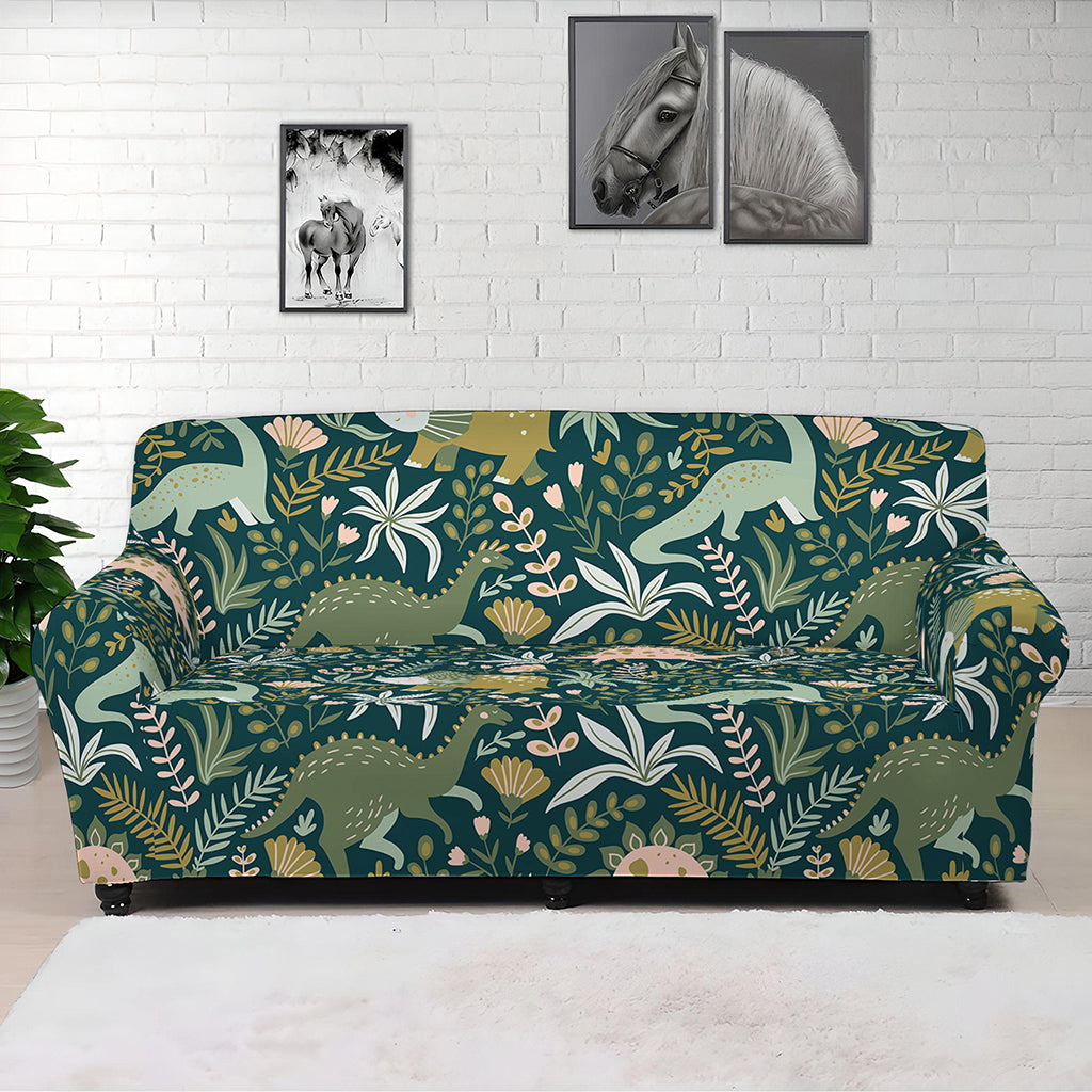 Cute Dino Tropical Leaves Pattern Print Sofa Cover