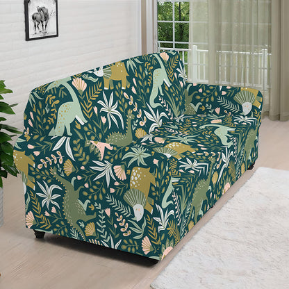 Cute Dino Tropical Leaves Pattern Print Sofa Cover