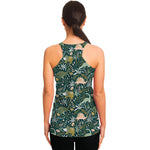 Cute Dino Tropical Leaves Pattern Print Women's Racerback Tank Top
