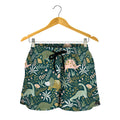 Cute Dino Tropical Leaves Pattern Print Women's Shorts