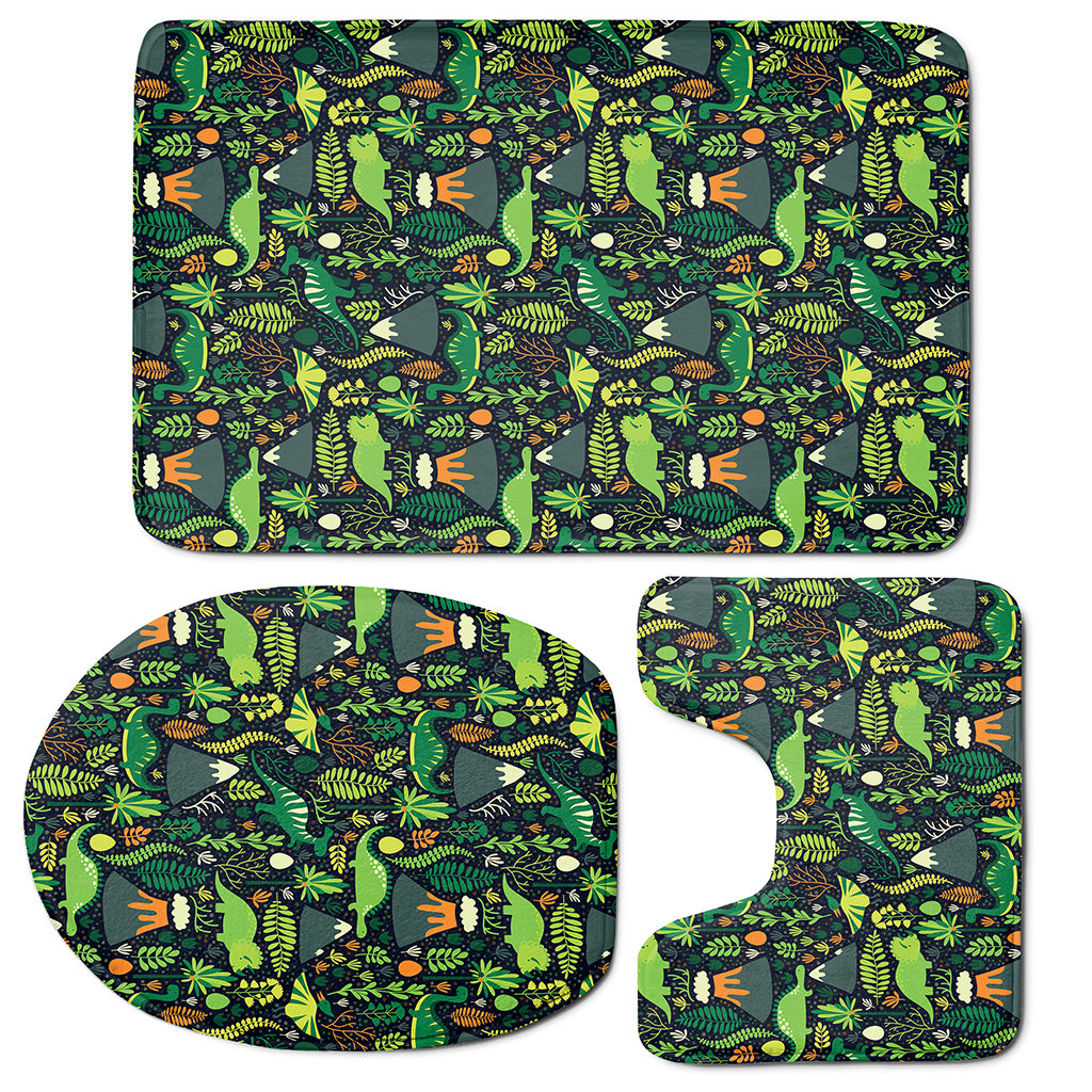 Cute Dinosaur And Floral Pattern Print 3 Piece Bath Mat Set