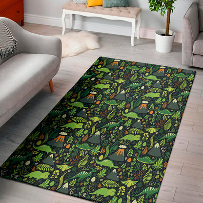 Cute Dinosaur And Floral Pattern Print Area Rug