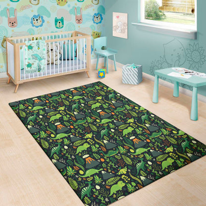 Cute Dinosaur And Floral Pattern Print Area Rug